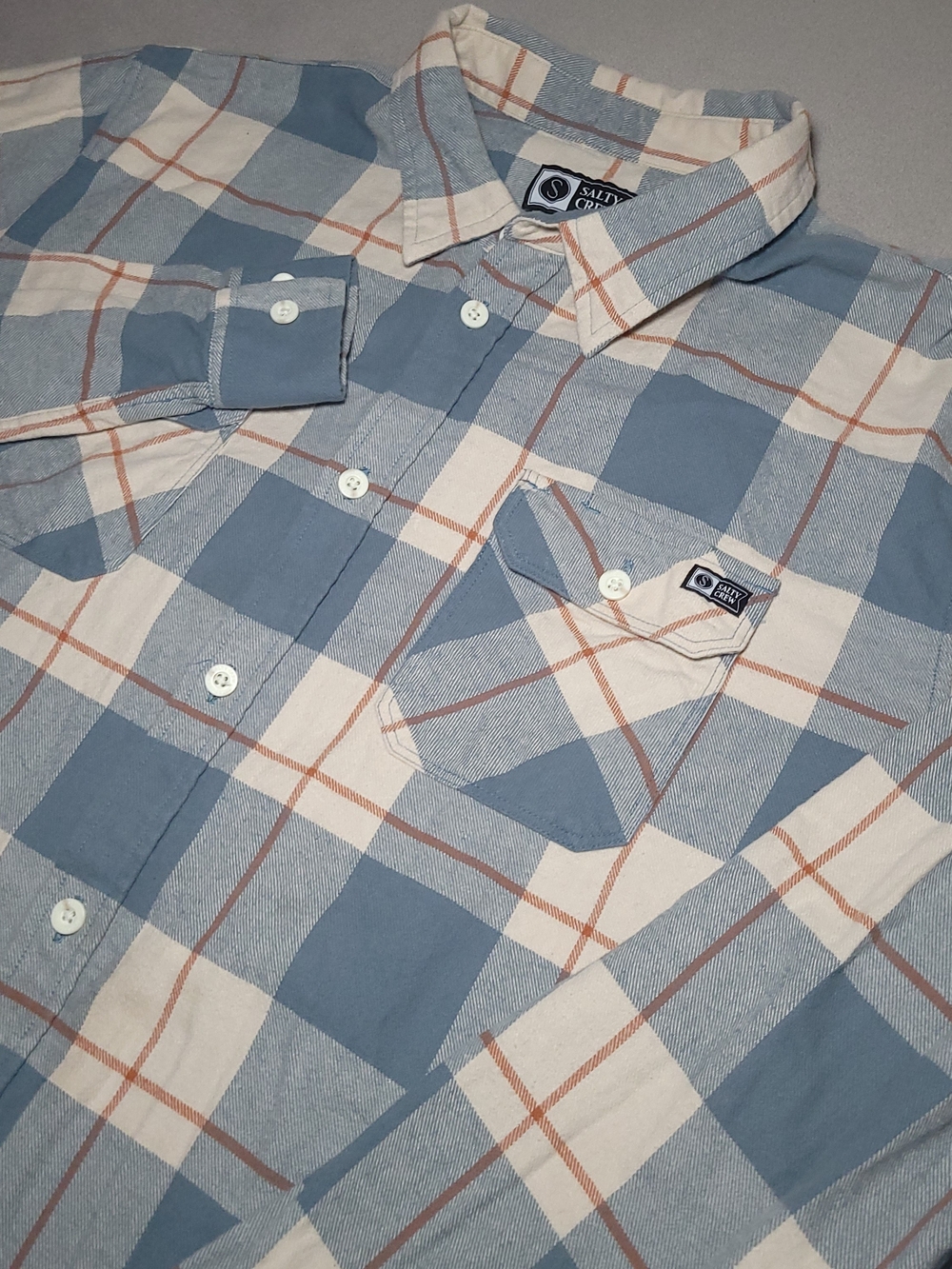 Salty Crew Mens 2XL Blue Flannel Long Sleeve Shirt Outdoor Hiking